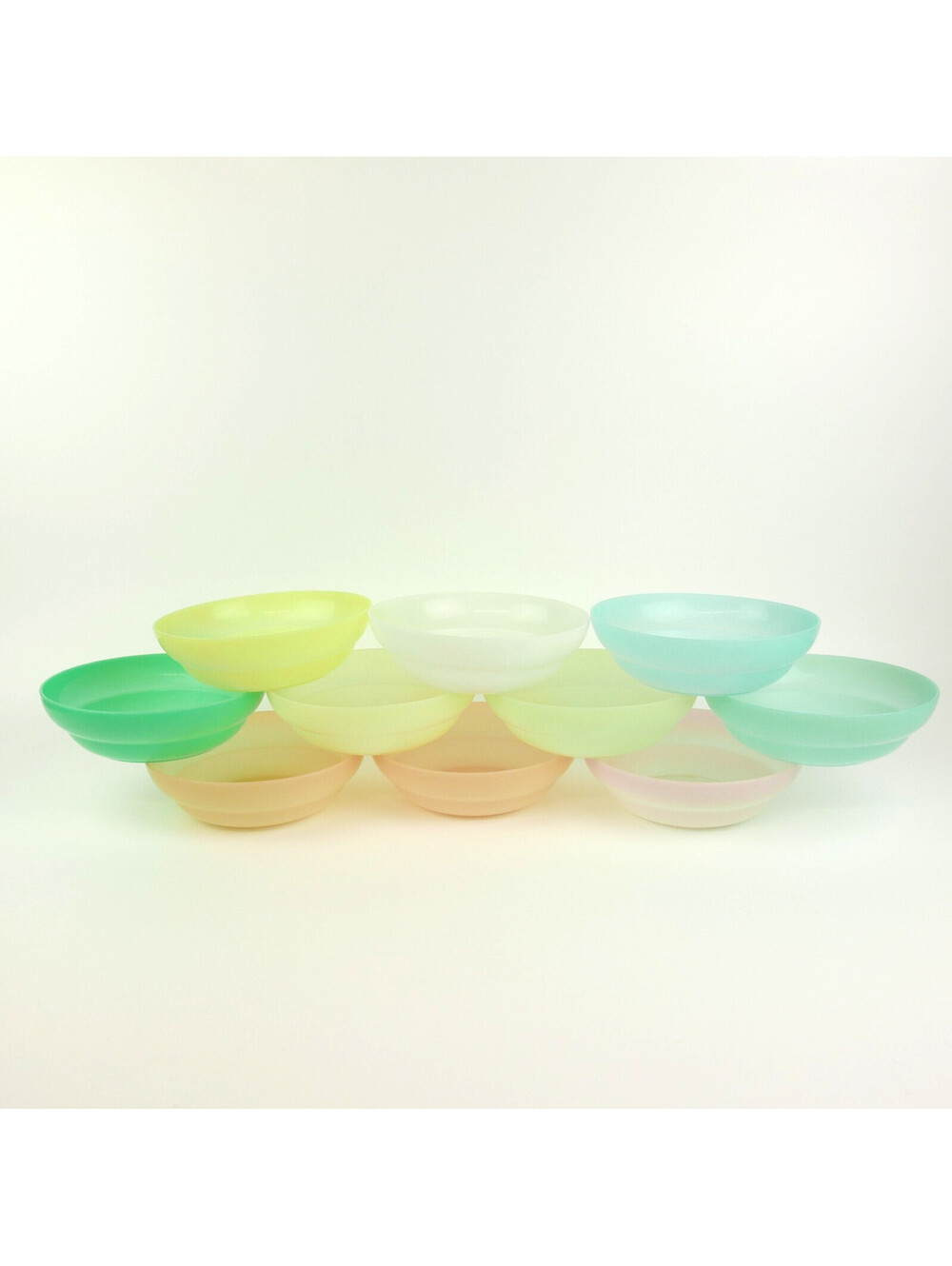 Vintage Tupperware 155 Cereal Bowls Set 10 Sheer Pastel Frosted Pink Blue Green